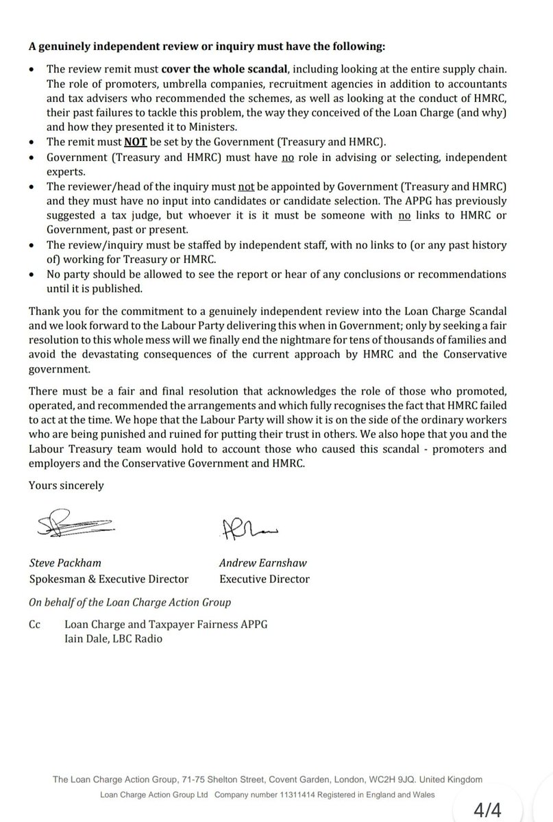 LCAG has written to <a href="/RachelReevesMP/">Rachel Reeves</a> following appearance on <a href="/IainDale/">Iain Dale 🏴󠁧󠁢󠁥󠁮󠁧󠁿🇬🇧 🇬🇱⚒️</a> @Lbc show. 

There is so clearly a need for a proper, genuinely independent, FULL review into
#LoanChargeScandal and we are delighted that Labour Party has committed to this.

hmrcloancharge.info/wp-content/upl…