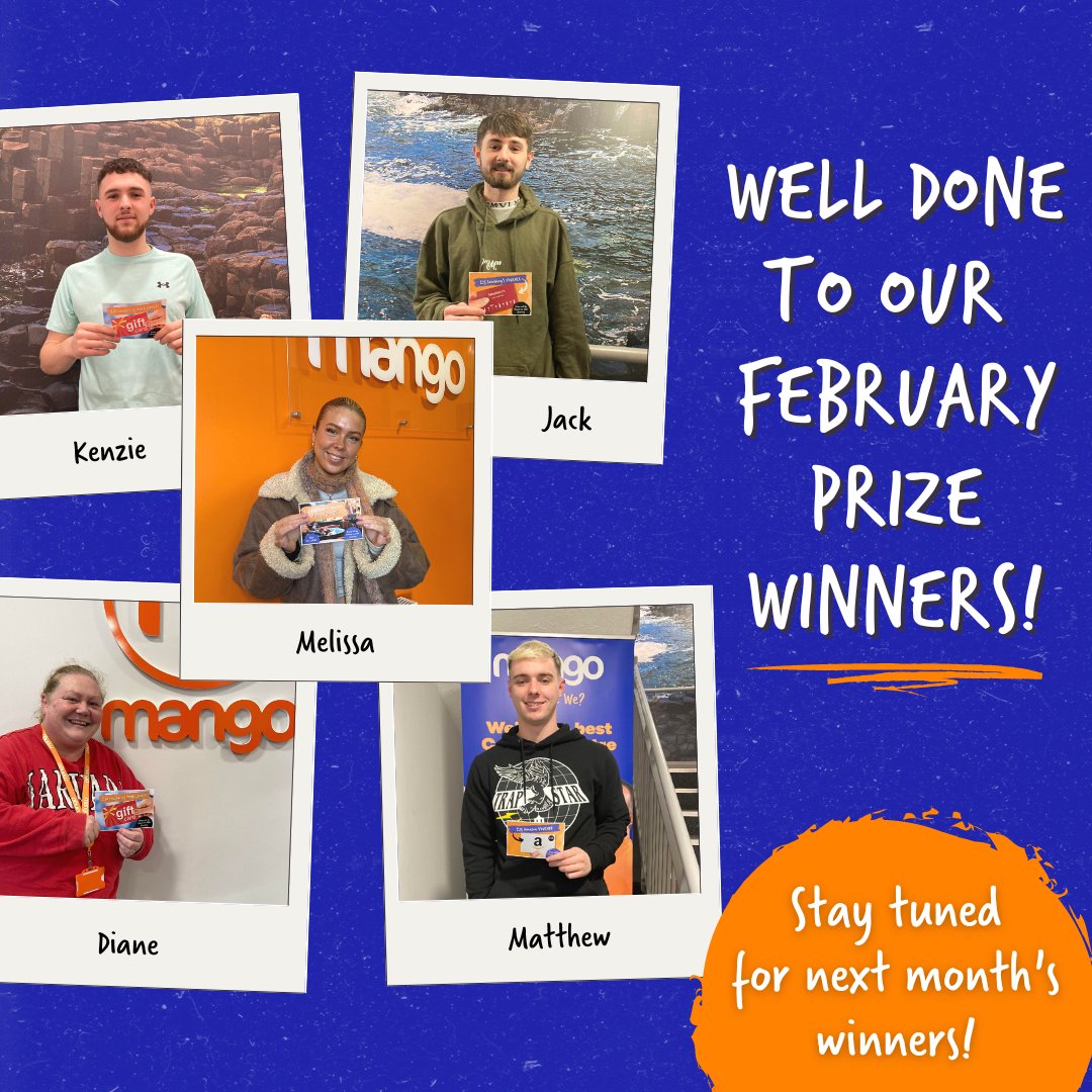 January saw some cracking performers and prizes to celebrate! Congrats everyone on your hard work 😊

Our winners are...🥁
⭐ Kenzie
⭐ Jack
⭐ Melissa
⭐ Diane
⭐ Matthew

#prizewinners #welldone #staffrewards #talktomango