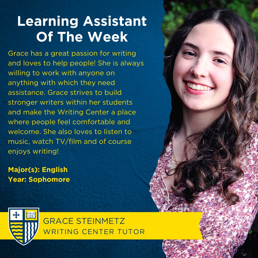 WritingCenterMC's tweet photo. Hello Everyone!
The Writing Center congratulates Grace for being selected as a Learning Assistant of the week. https://t.co/elSr3ahgAE