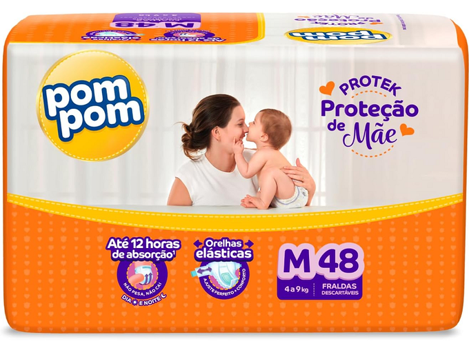3 Pacotes Pom Pom Fralda Protek Proteção De Mãe Mega M 48 Unidades