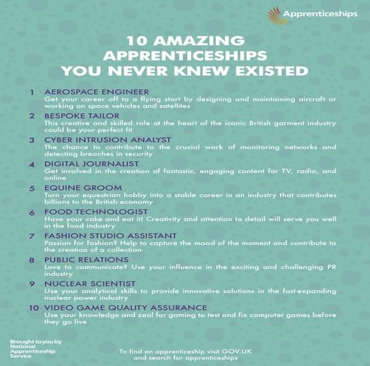 ProPlusChiBrins's tweet photo. Did you know that these apprenticeships existed?
#NAW2024 #apprenticeships #apprentice 
#employer https://t.co/U0aUoHgucE