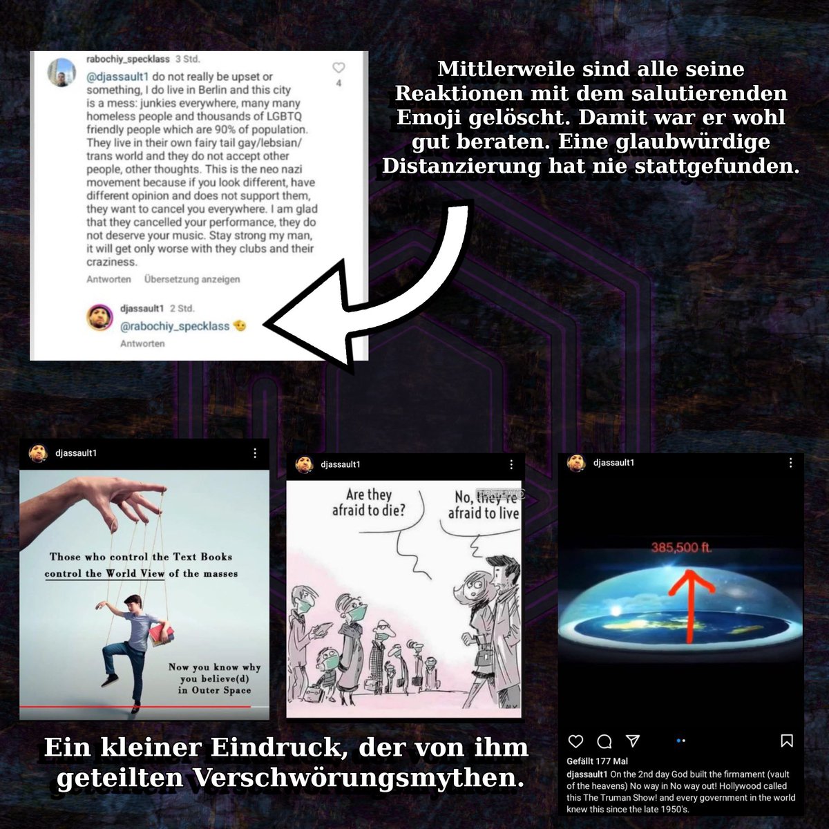 DenkenGerade's tweet photo. #ausgetanzt für DJ Assault!

⚠️Wir wünschen uns, dass #SaferSpaces halten, was sie versprechen. Veranstalter*innen müssen Rückgrat beweisen &amp; ihr Business-as-usual reflektieren!

Keine Toleranz mit intoleranten Künstler:innen  - wir kritisieren den Auftritt von #djassault am 3.2. https://t.co/pl6ggzWwr9