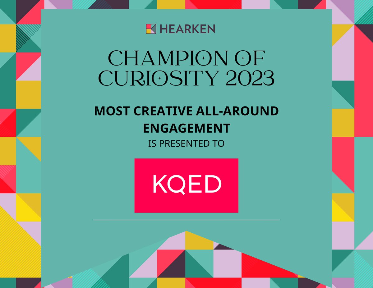 Happy to share @KQED’s Radio News Quiz has been selected Most Creative All-Around Engagement in the Champions of Curiosity Awards. My team (esp. @Devinistyping), @KQEDKernan and others did something truly fun. Thanks @JenniferBrandel and @wearehearken for everything. #pubmedia