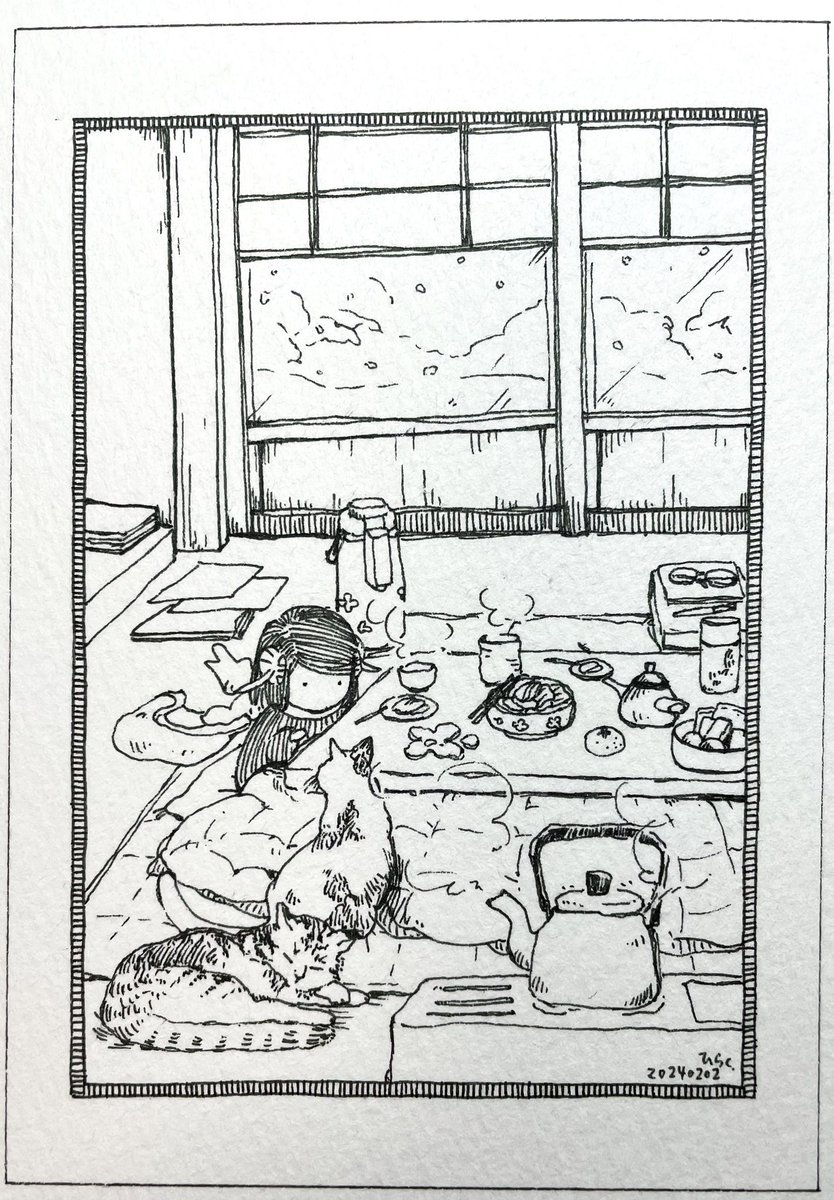 2/2:
お呼ばれされました。
I was invited.

 #Pavot  #ペン画 