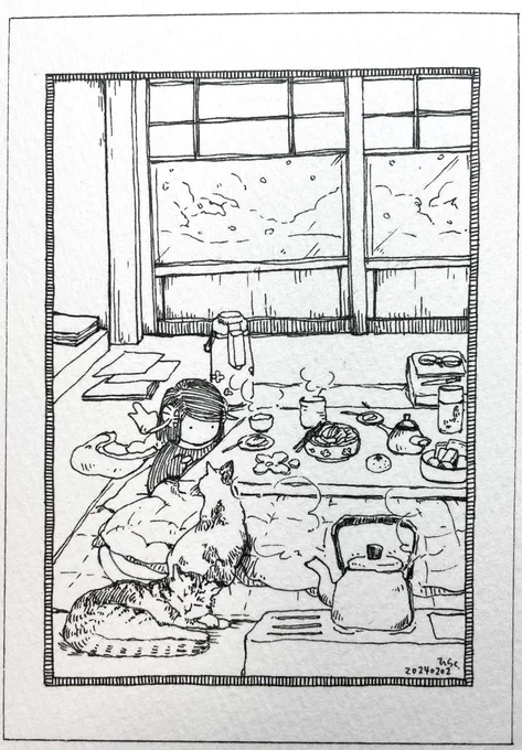 2/2:
お呼ばれされました。
I was invited.

 #Pavot  #ペン画 