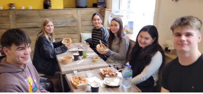 BoothamMFL's tweet photo. Today Spanish college @Boothamschool students enjoyed #ColombianFood 🇨🇴 at #TricolorRestaurant. Great opportunity for #Bootham students to try traditional LatinAmerican food & enhance the knowledge and vocabulary linked to the #SpanishALevel Gastronomy Unit. https://t.co/4fcL4V5Lju
