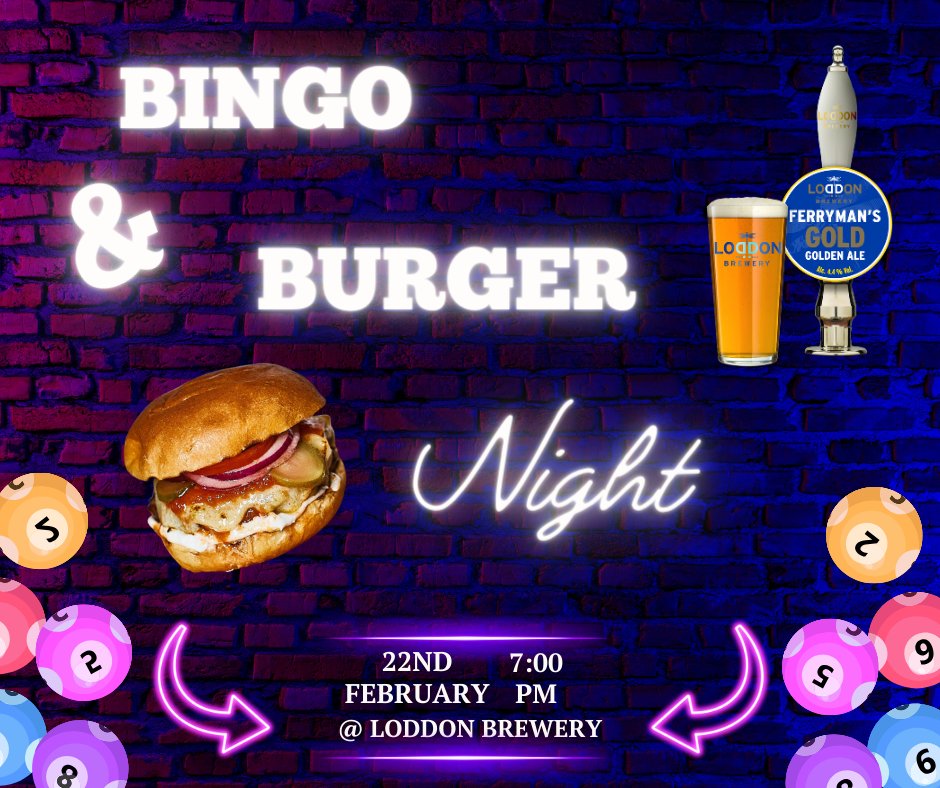 Dust off those Bingo dabbers and win some top cash prizes! As always, we will be partnering up with the amazing @RoyalBerksChar - supporting our local hospital. £10 per person to enter for 3 games. Email shane@loddonbrewery.com to book 🍔🥂🍻