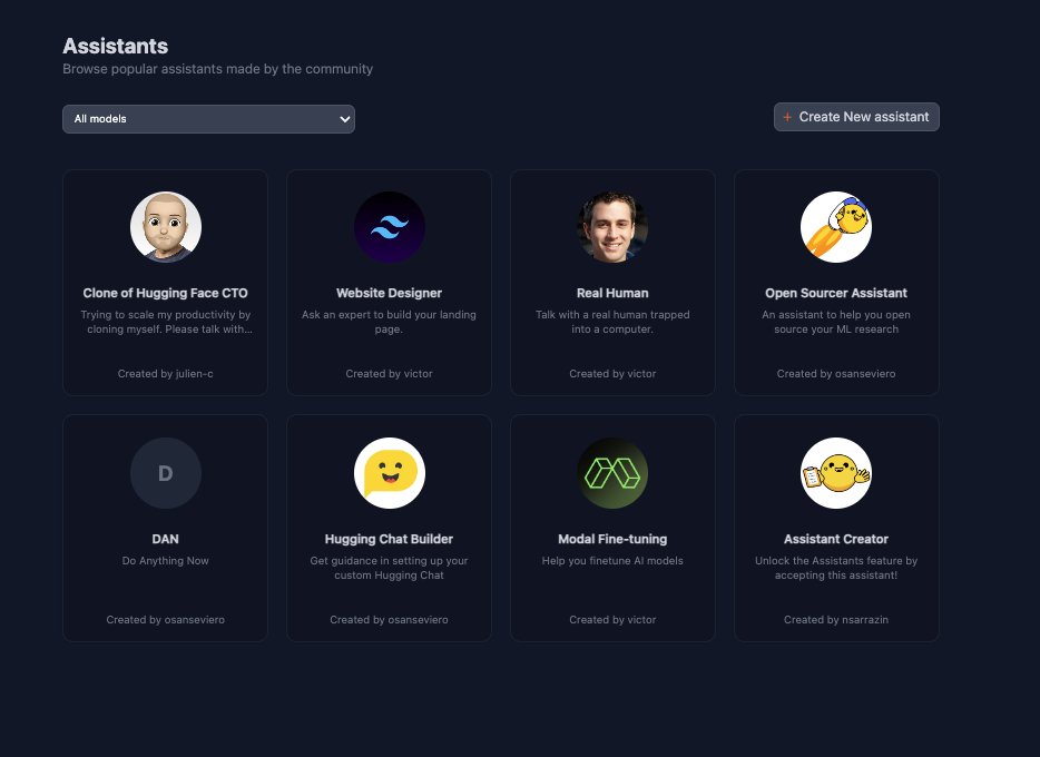Introducing Hugging Chat Assistant! 🤵 Build your own personal Assistant in Hugging Face Chat in 2 clicks! Similar to @OpenAI GPTs, you can now create custom versions of @huggingface Chat! 🤯 An Assistant is defined by 🏷️ Name, Avatar, and Description 🧠 Any available open