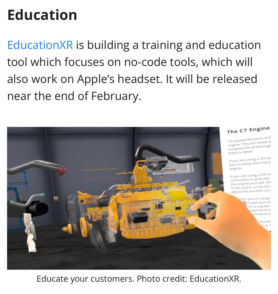 Excited to try out your Vision Pro? Check out this list of cool apps for it! Featuring  our app Education XR! immersivewire.com/p/apple-vision…

Curious? DM or email info@educationxr.com 

Don’t forget to subscribe to Immersive Wire to get the latest on #VisionPro apps!  #AppleVisionPro