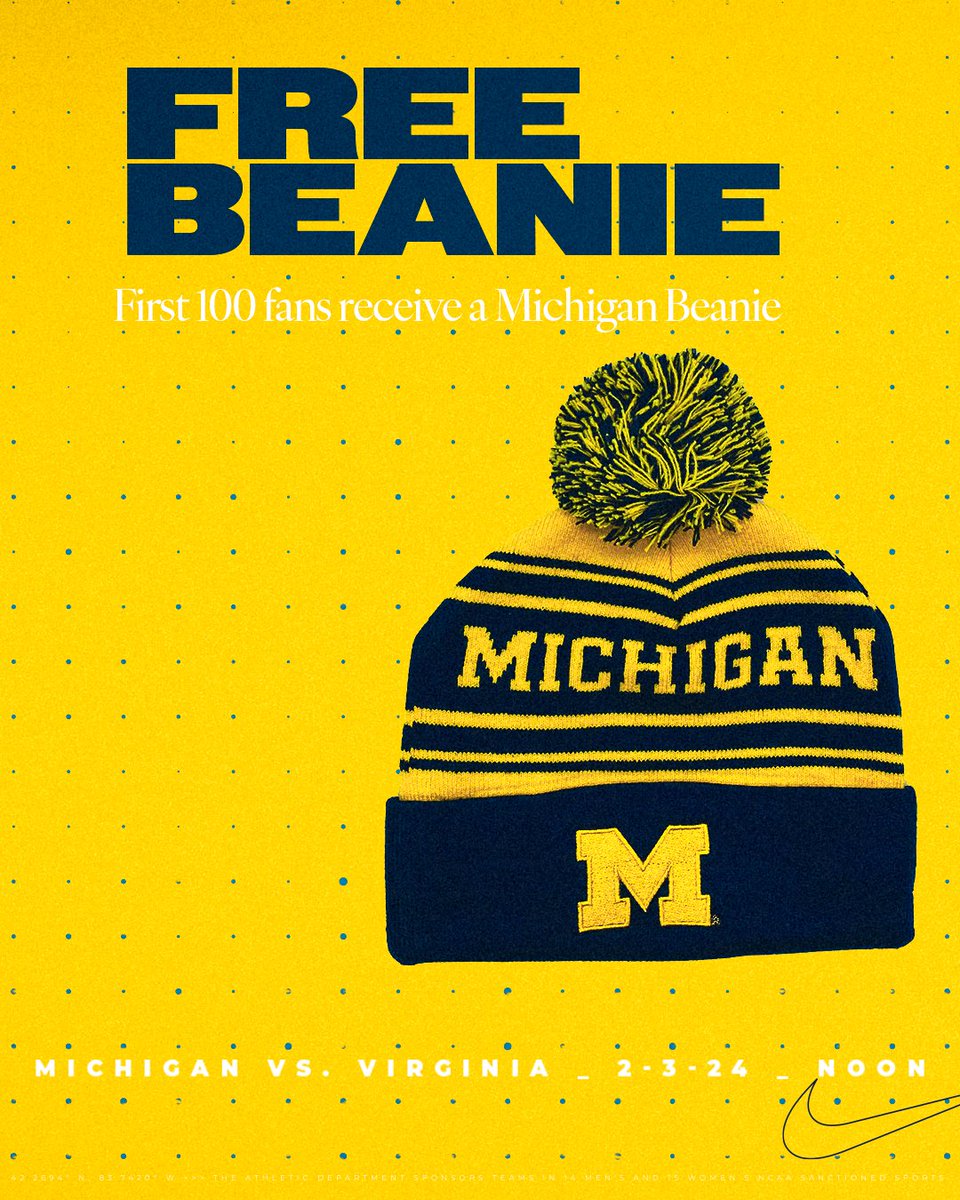 The first 100 fans at tomorrow's match will receive a free Michigan beanie! No. 5 Michigan vs. No. 11 Virginia, Noon #GoBlue