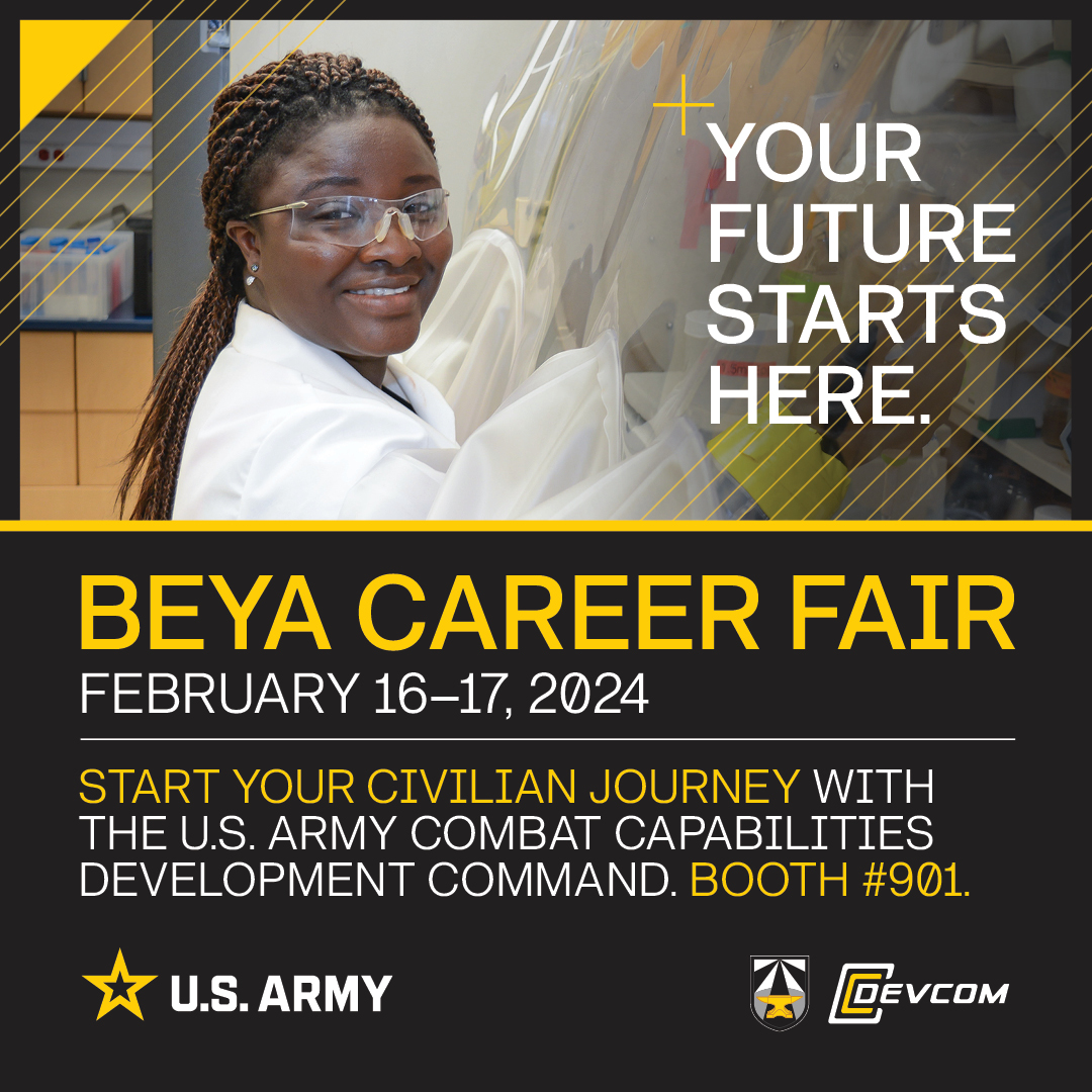 Save the date! DEVCOM will be at the 38th BEYASTEM Conference’s Career Fair, held at the Baltimore Convention Center, Feb. 16-17. Find us at Booth 901. 

Pre-register here: spr.ly/6015pog1l

#BeAllYouCanBe #BEYASTEM #TeamDEVCOM