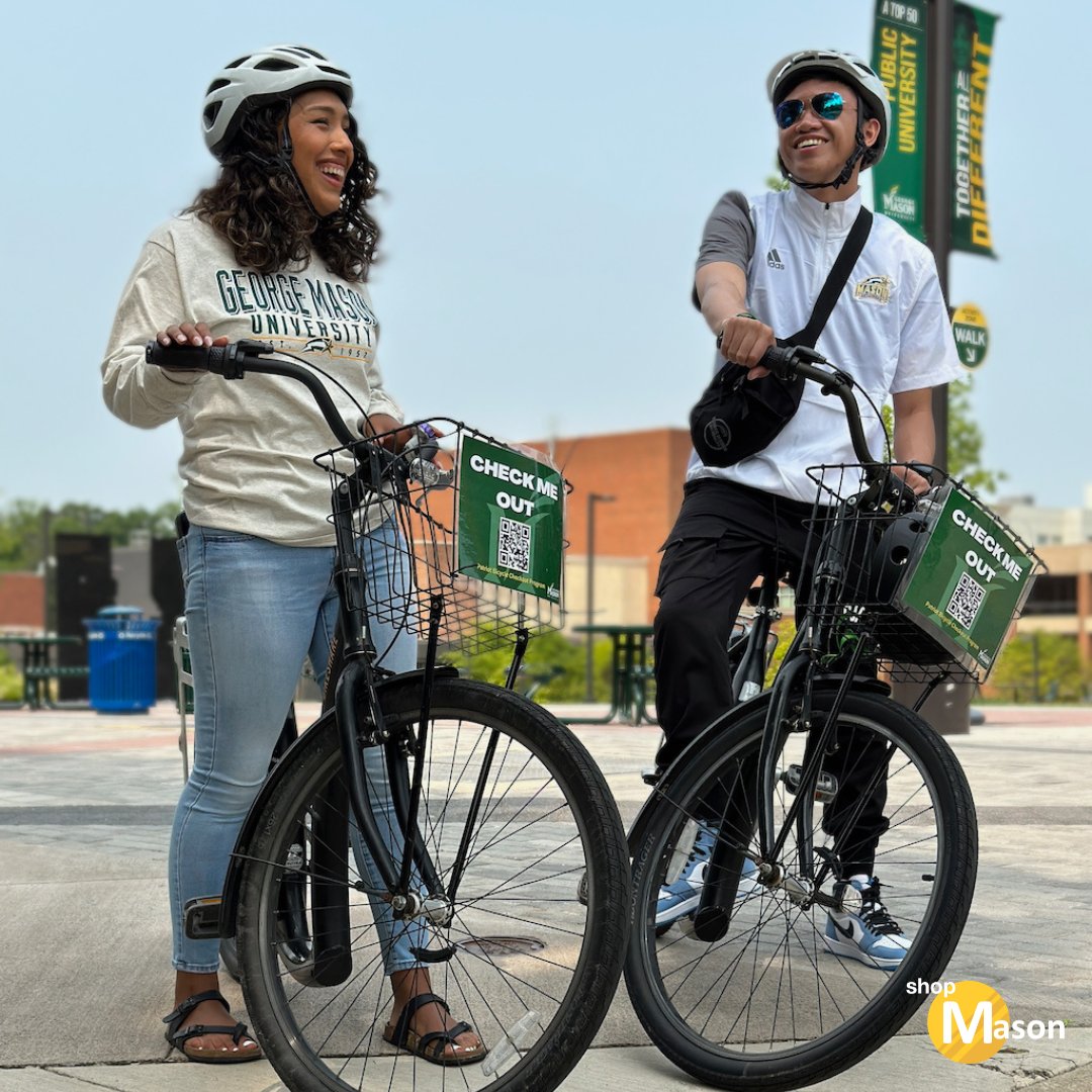 @GeorgeMasonRec , @sustainMASON , & @MasonParking joined together to provide FREE checkout bikes for Patriots. Grab a bike at RAC or AFC with your Mason ID. Bike in and around Mason for classes, grocery shopping, or just for fun! 🔗 Click the link in our bio to learn more!