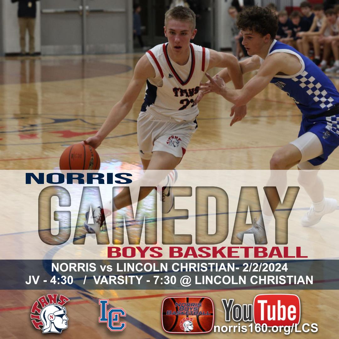 🚍ROAD TRIP TO THE CAPITAL CITY!🚍

The last of the three-game road swing!

🆚: Lincoln Christian
⏰: JV 4:30pm &amp; Varsity 7:30pm
📺: norris160.org/LCS

Evan &amp; Titan Nation head to Crusader Country for a traditional showdown!

#TitanHoops #TitanUp #NoStopSigns ⚔️🏀🛑