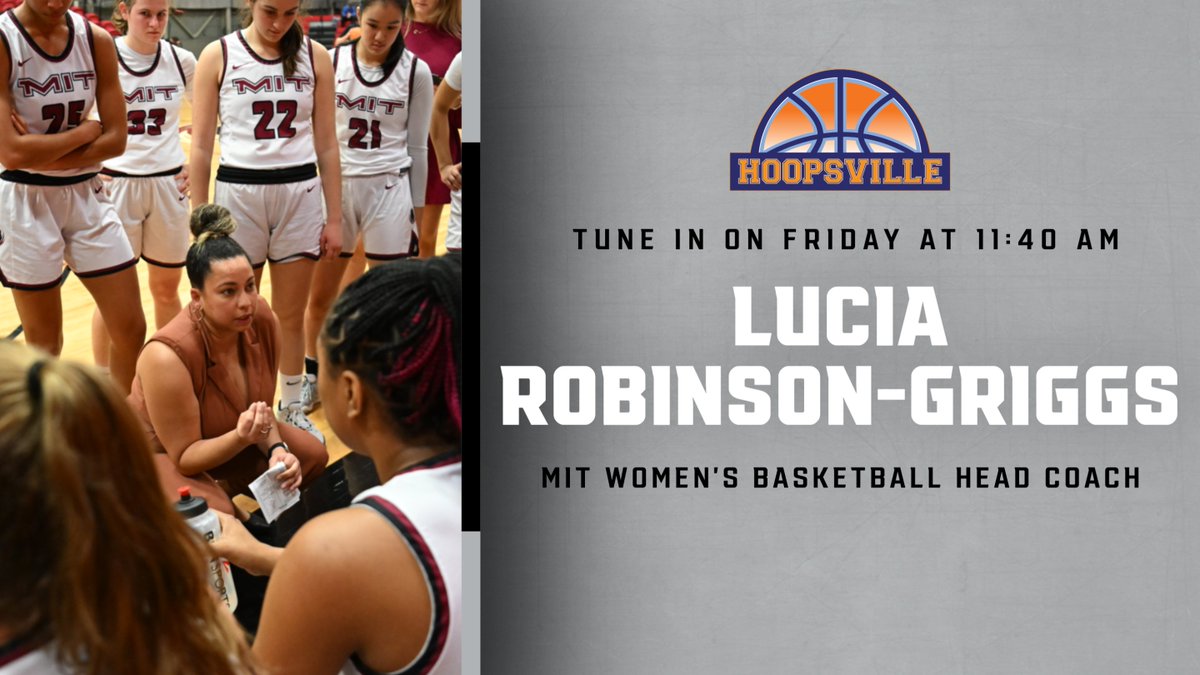 .<a href="/mitwbball/">MIT Women's Basketball</a> head coach Lucia Robinson-Griggs will be featured on the <a href="/d3hoopsville/">Hoopsville/McHugh</a> Half-Marathon today at 11:40am! #RollTech

--> Watch: team1sports.com/college/Hoopsv…
