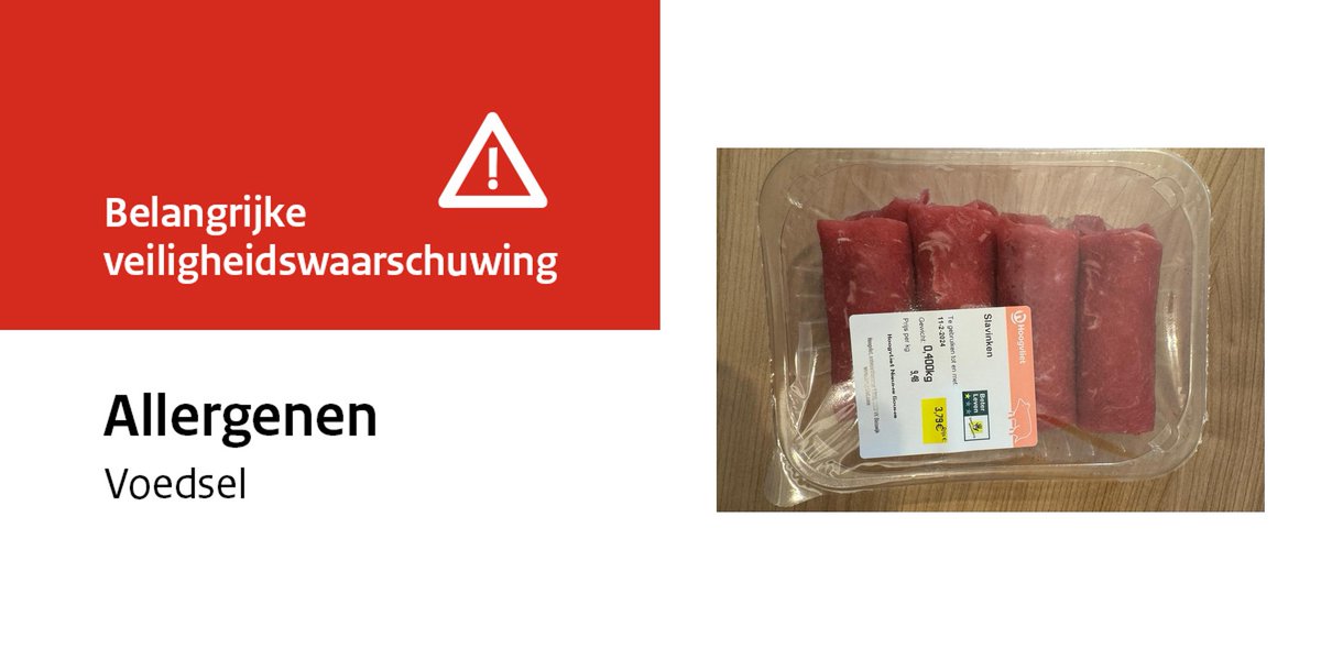 Veiligheidswaarschuwing Slavinken schaal met 4 stuks van Hoogvliet (melkallergie). Er zijn per abuis rundervinken in de verpakking terechtgekomen. Dit product bevat het allergeen melk, terwijl dat niet op de verpakking staat vermeld. hoogvliet.com/veiligheidswaa…