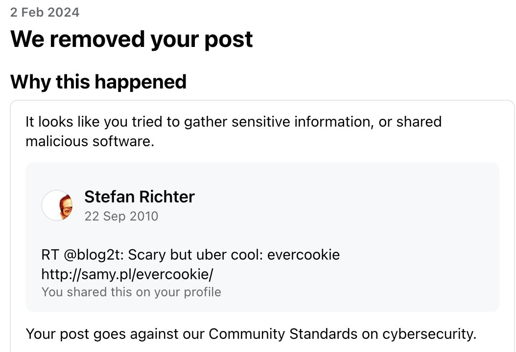 Facebook is really onto me, removing my post FROM 14 YEARS AGO!