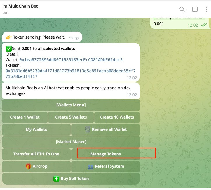 Multitradingbot's tweet photo. New function updated: Manage Tokens 🔥

Simply enter the token smart contract and you can choose to send the desired token amount to your selected wallets 🤩

Try it now 👉https://t.co/KT56NOJmud

#zkSync #zkSyncEra #Tradingbot https://t.co/fYyW78v2aP