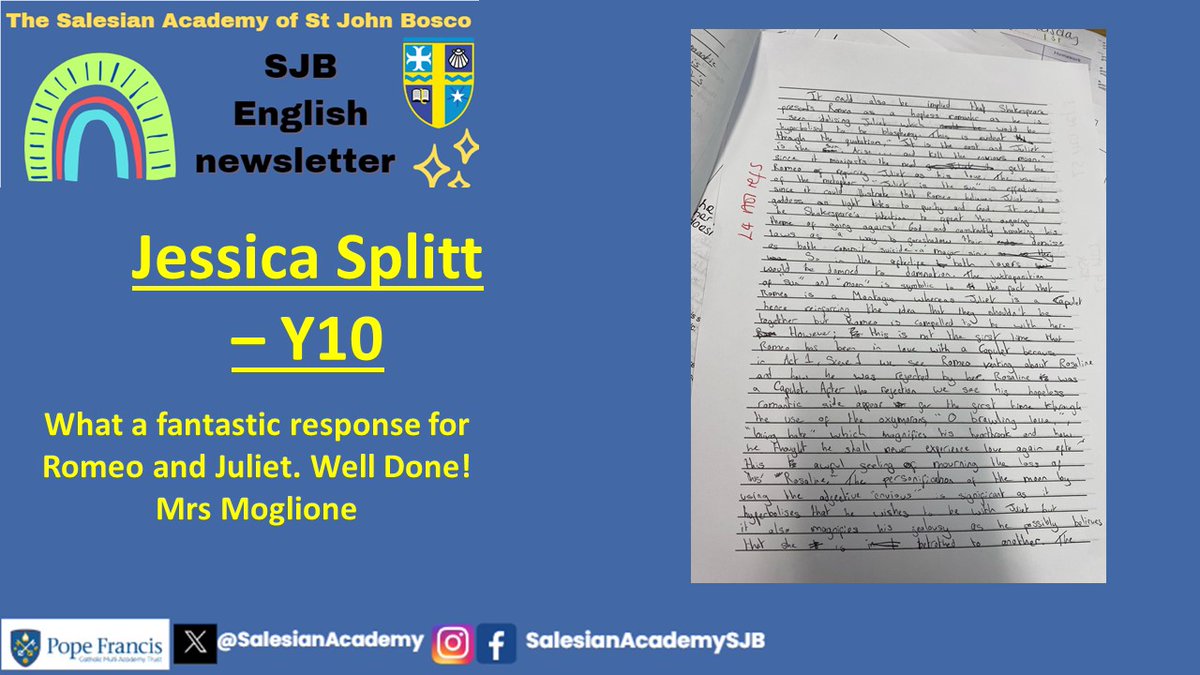 SalesianAcademy's tweet image. Latest English newsletter! 📣

📚 Find out key dates for the coming month, English lessons, revision, careers, collective worship, news and career inspiration:

ow.ly/A95C50QwRI7

Plus, some fantastic work from our Pupils of the Month! 🏆

#FebruaryEdition #StudentResources