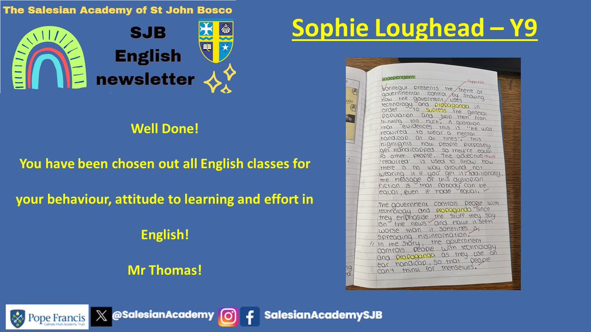 SalesianAcademy's tweet image. Latest English newsletter! 📣

📚 Find out key dates for the coming month, English lessons, revision, careers, collective worship, news and career inspiration:

ow.ly/A95C50QwRI7

Plus, some fantastic work from our Pupils of the Month! 🏆

#FebruaryEdition #StudentResources