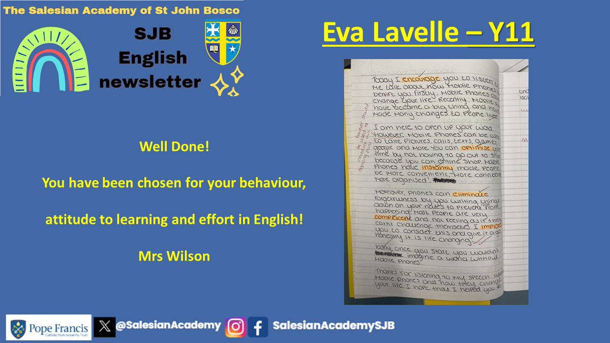 SalesianAcademy's tweet image. Latest English newsletter! 📣

📚 Find out key dates for the coming month, English lessons, revision, careers, collective worship, news and career inspiration:

ow.ly/A95C50QwRI7

Plus, some fantastic work from our Pupils of the Month! 🏆

#FebruaryEdition #StudentResources