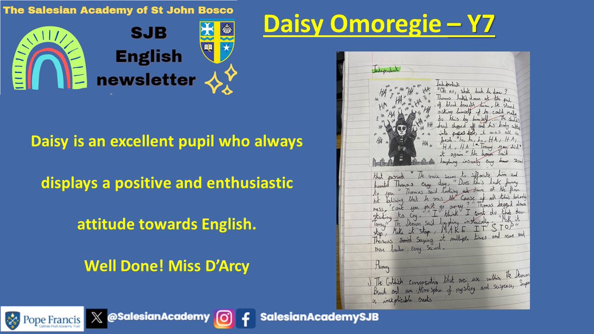 SalesianAcademy's tweet image. Latest English newsletter! 📣

📚 Find out key dates for the coming month, English lessons, revision, careers, collective worship, news and career inspiration:

ow.ly/A95C50QwRI7

Plus, some fantastic work from our Pupils of the Month! 🏆

#FebruaryEdition #StudentResources