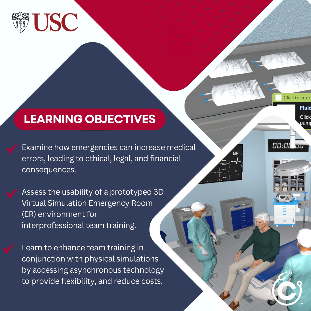 Join us at IME for a poster presentation on "Online 3D Simulation Technology for Interprofessional Team Training". 

Register here: cyberpatient.info/4bv6dx0

#Simulation #USC #CyberPatient #MedEd
