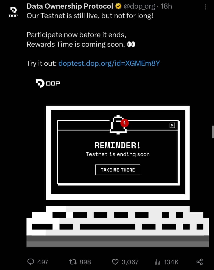 web3sage_'s tweet photo. DOP TESTNET ENDING SOON ⚠️
(There's still time, see participation guide in quoted post below) https://t.co/wRSCYJ5D2R