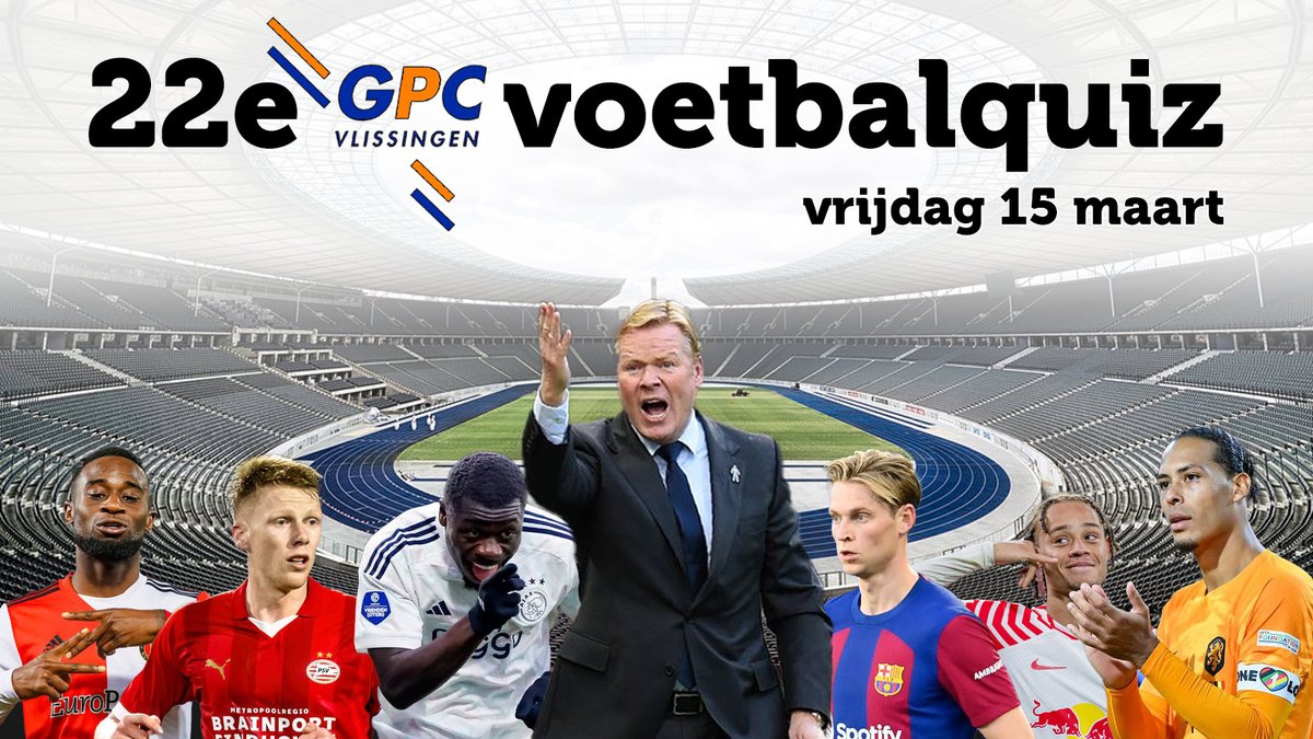 Vrijdag 15 maart spelen we alweer de 22e editie van de GPC Vlissingen voetbalquiz! Alle info en opgeven via docs.google.com/forms/d/e/1FAI…