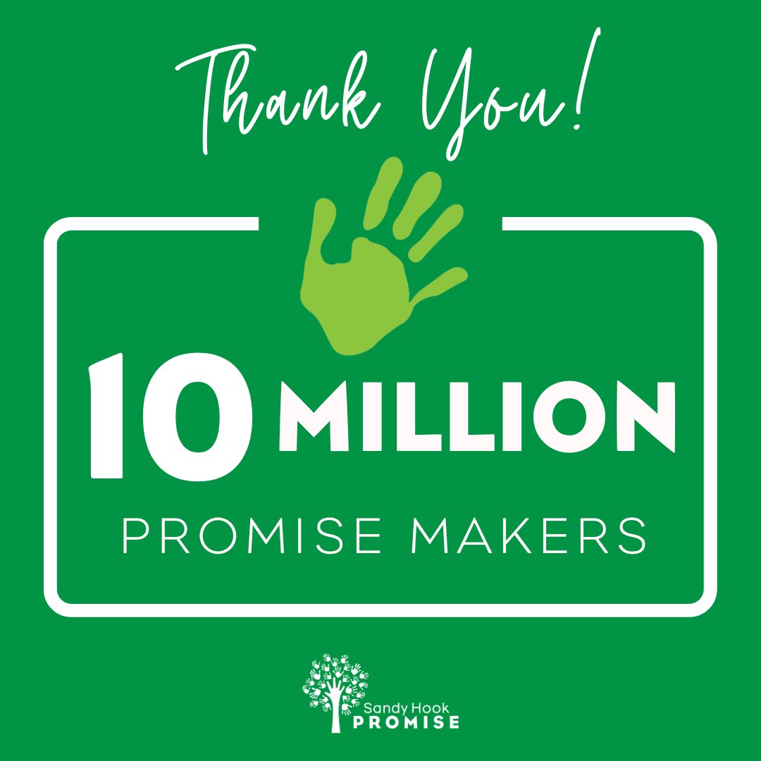 It's a milestone moment and we're celebrating with 10 million of you! Thank you for making the Promise to protect children from gun violence. 💚 Let's keep going & growing! Please spread the word: Text PROMISE to 79775 or go to sandyhookpromise.org/take-action/pr… to join us in the movement.