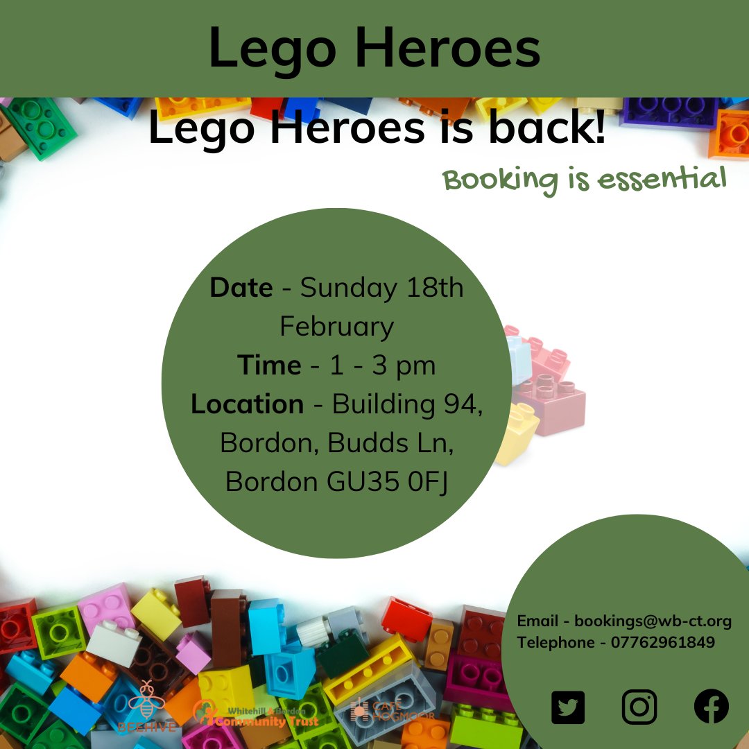 Have you booked your Lego Heroes tickets yet? 

It is a great way to spend an afternoon indoors as a family letting your creative side run wild!
loom.ly/Gbh6WT8

#bordon #whitehill #hampshireevents