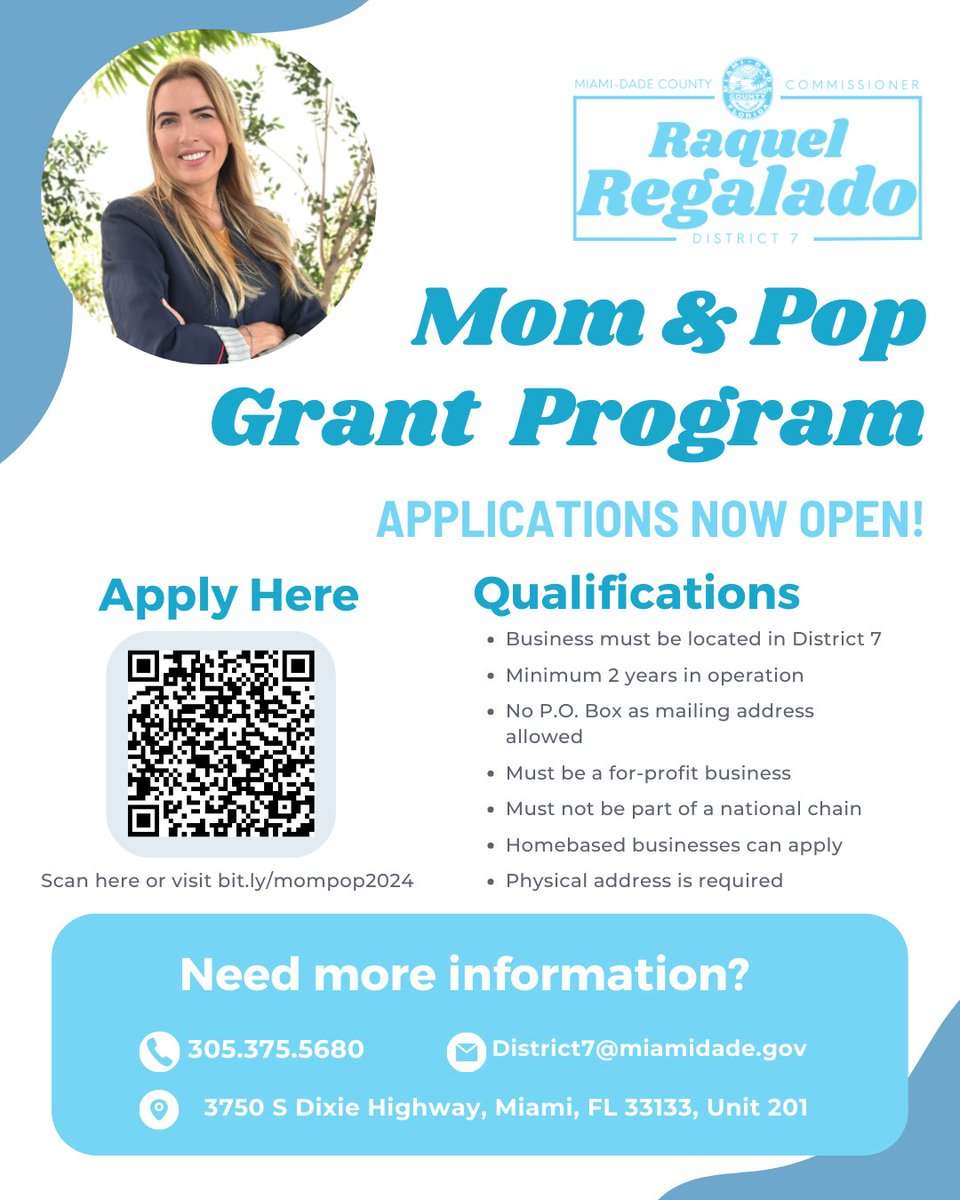 🚀 Calling all District 7 entrepreneurs! 🌟 The 2024 Mom & Pop Grant program is OPEN for applications. Apply now! bit.ly/mompop2024