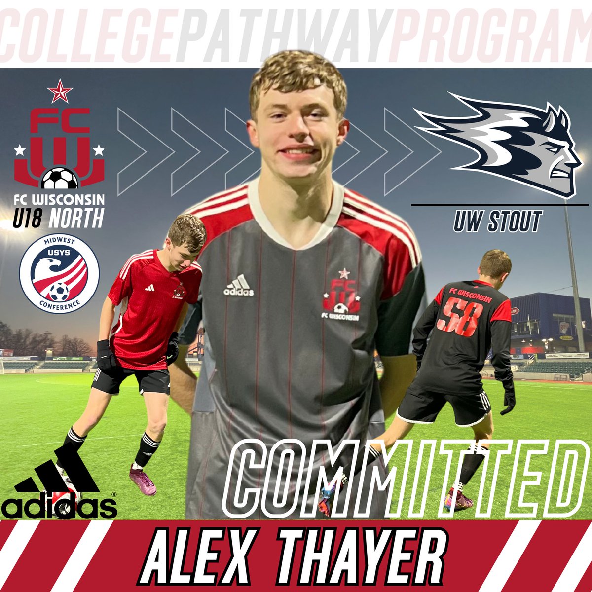 Congratulations to Alex Thayer for his commitment to UW Stout 👏👏
Alex’s commitment to learning, dedication to the training model, work ethic, technical quality &amp; team play are all top notch!  We are proud of you Alex &amp; ty for your commitment to our player development model!