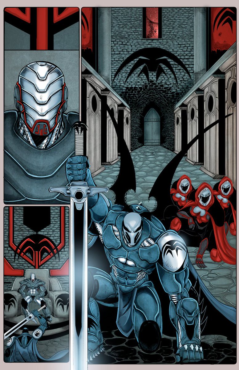 Simon_Pothier's tweet photo. Meet Lord Dreagun, His loyal Dreadknight &amp; the Blood Sisters.  
NAT the MERC: Blood Brothers #2 sample by Yours Truly.   

Link to the 116 Page Tales From The NATverse #2 book campaign is in the comment down below.  👇 https://t.co/8S5XLfueY6