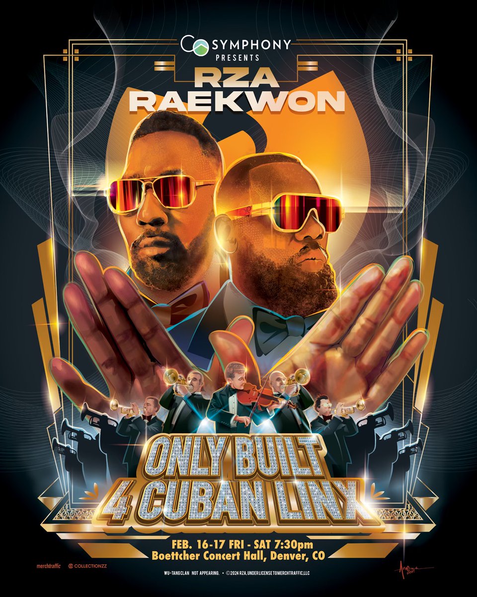 In two weeks experience the RZA, @raekwon and the Colorado Symphony Orchestra perform Only Built 4 Cuban Linx. Get your tickets now to witness this legendary event on February 16 & 17, 2024 at Boettcher Concert Hall in Denver, CO. Get your tickets here: artscomplex.com/events/detail/…