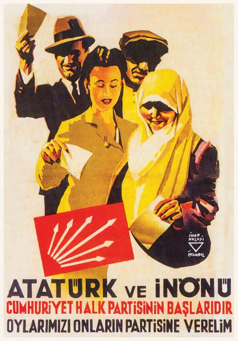 100yilinSecimi's tweet photo. Çok partili hayatın ilk genel seçimi olan 21 Temmuz 1946 seçimleri afişlerin etkin kullanımına tanık oldu. CHP'nin en etkileyici afişi ise şehirli ve köylü kadın ve erkekleri oy kullanırken tasvir eden İhap Hulusi'ye aitti. (Afişi düzenleyen ve netleştiren @omerdurmaz). https://t.co/iAMhlsKuQ4