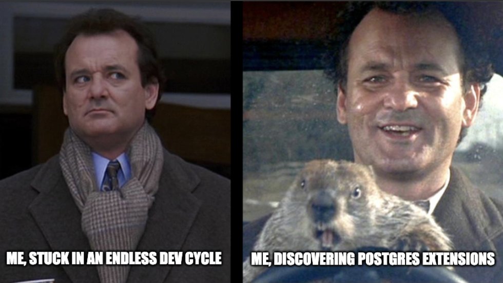 EDBPostgres's tweet photo. 🎩 Groundhog Day in Dev? Break the loop with #Postgres extensions! 🔄 Like Bill Murray, escape the mundane and innovate your dev cycle. Don't let repetition shadow your projects. Spring forward with Postgres! 🌱 #GroundhogDay #DevLife #TechInnovation https://t.co/1Cd1W4gKda