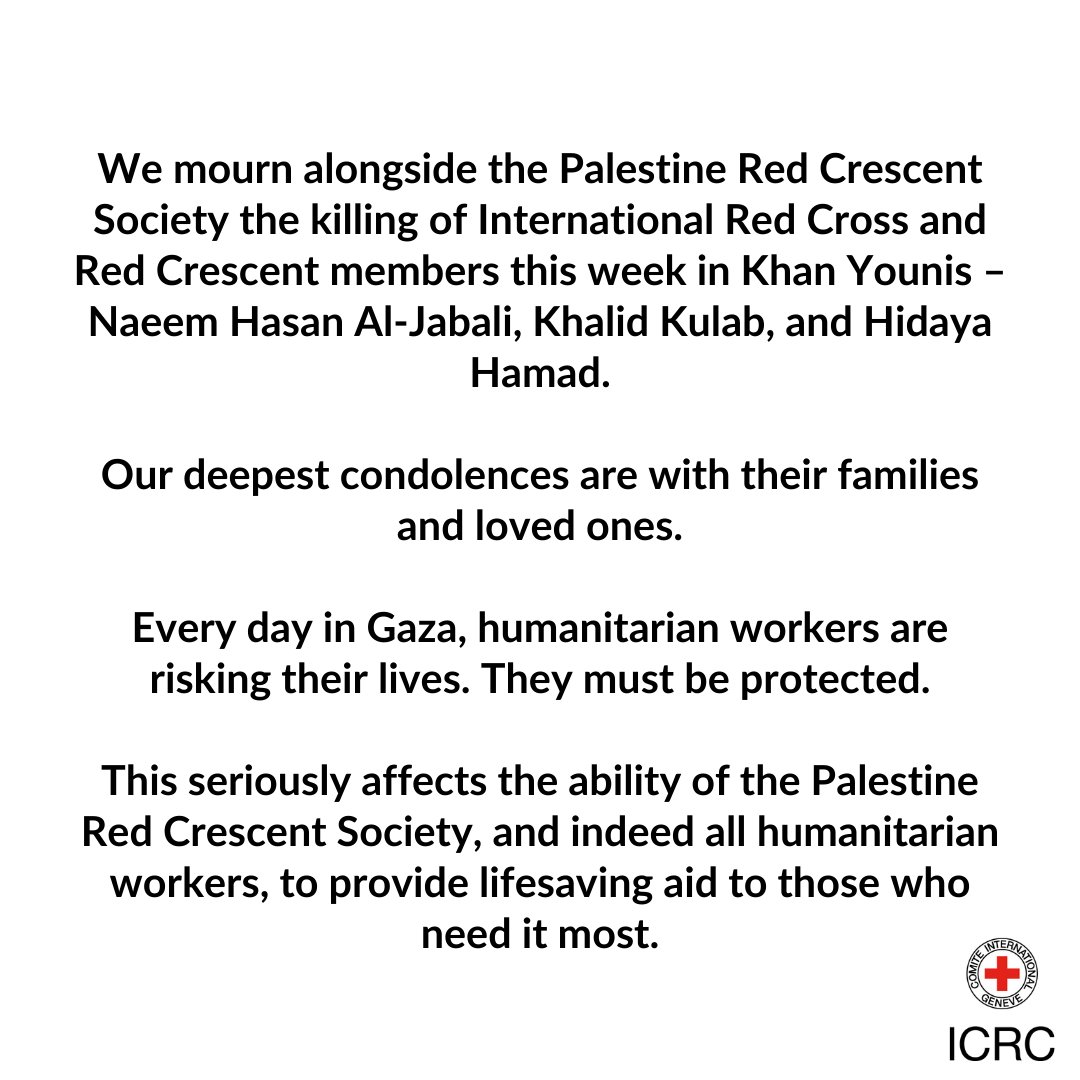 International humanitarian law provides protections for humanitarian workers, those wearing the Red Cross or Red Crescent emblem, and medical facilities. 

These protections must be respected. 

#NotATarget