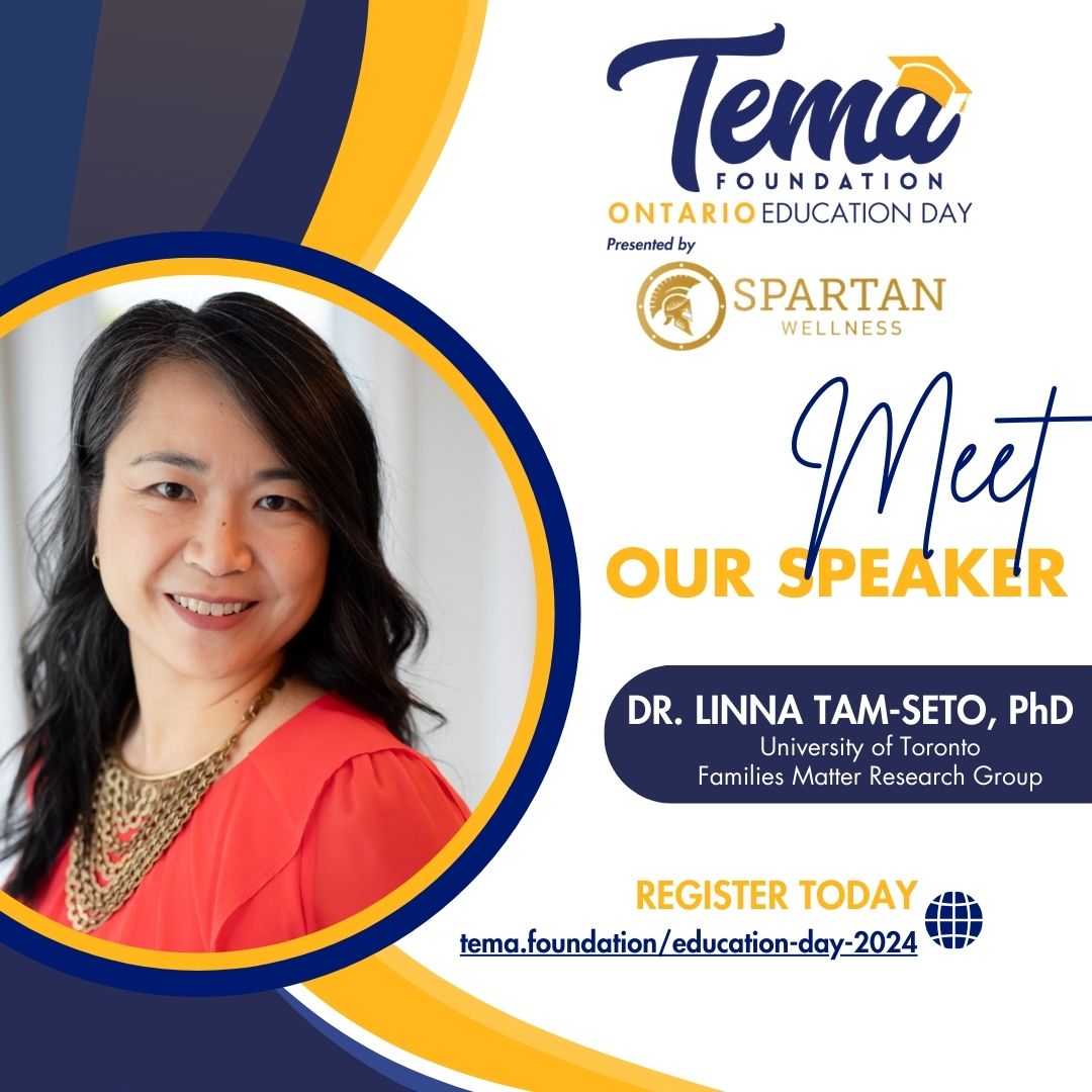 We'd like to introduce Dr. Linna Tam-Seto, PhD from the #UniversityofToronto and #FamiliesMatterResearchGroup to this year's #temaontarioeducationday! Join her and many others and reserve your seat today tema.foundation/education-day-… #spartanwellness #mentalhealtheducation