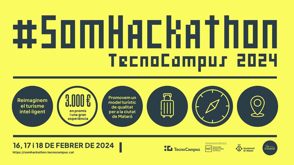 SomMobilitat's tweet photo. 🤖 Un any més, donem suport a la #SomHackathon, l'experiència creativa i formativa que aquest any es focalitza en el turisme intel·ligent.
➡️ A #Mataró, del 16 al 18 de febrer
📲 Més informació: https://t.co/eqNXnmPiy4 https://t.co/3KhVyx1pxG