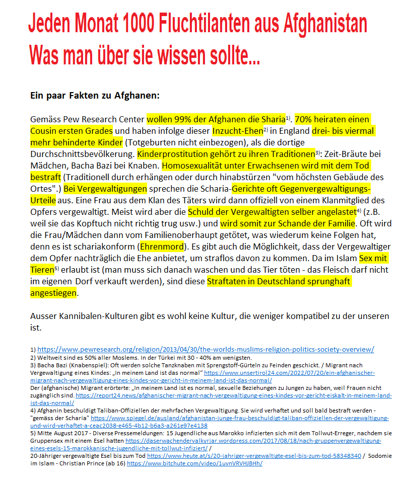 6o7Unimatrix01's tweet photo. Fakt: Dinge die man über #Afghanistan wissen sollte... BEVOR man sich Hundertausende ins Land holt. https://t.co/ySuqtJkutD