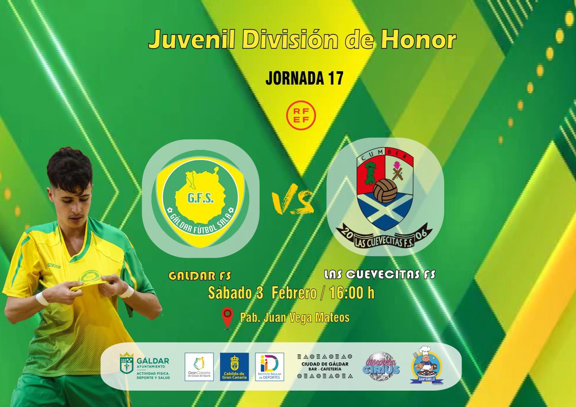 GáldarFútbolSala (@galdarfs) on Twitter photo Doble cita en el pabellón Juan Vega Mateos en la tarde de mañana.
🆚 <a href="/LasCuevecitasFS/">Las Cuevecitas F.S.</a>
🕑 14,00H
ℹ️ Categoría senior
🆚 <a href="/LasCuevecitasFS/">Las Cuevecitas F.S.</a>
🕓 16,00H
ℹ️ Categoría juvenil Doble cita en el pabellón Juan Vega Mateos en la tarde de mañana.
🆚 <a href="/LasCuevecitasFS/">Las Cuevecitas F.S.</a>
🕑 14,00H
ℹ️ Categoría senior
🆚 <a href="/LasCuevecitasFS/">Las Cuevecitas F.S.</a>
🕓 16,00H
ℹ️ Categoría juvenil