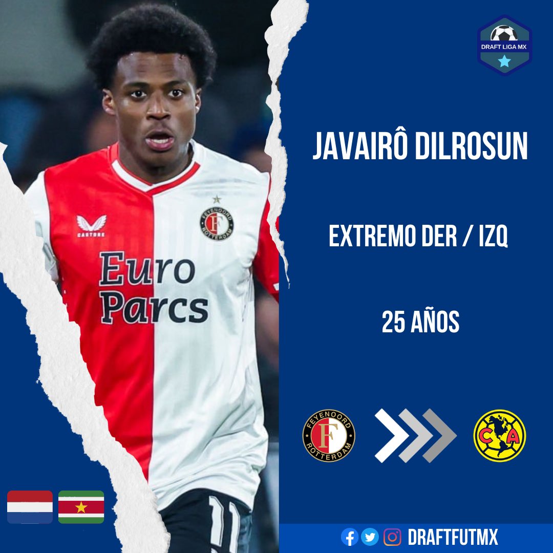 DraftFutMX's tweet photo. OFICIAL.

Javairô Dilrosun es nuevo jugador de CF América. Llega procedente de Feyenoord Rotterdam.

➡️ Préstamo por un año con opción de compra. https://t.co/A2eqIAMqwa