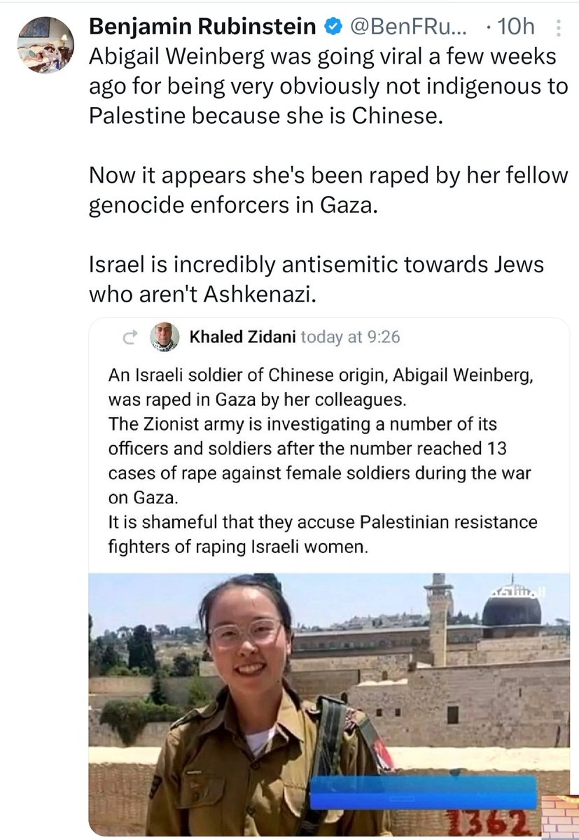 @heavenlydemon98 @HenMazzig The IDF soldiers raped this girl and others in Gaza because they are not the right type of Jew.