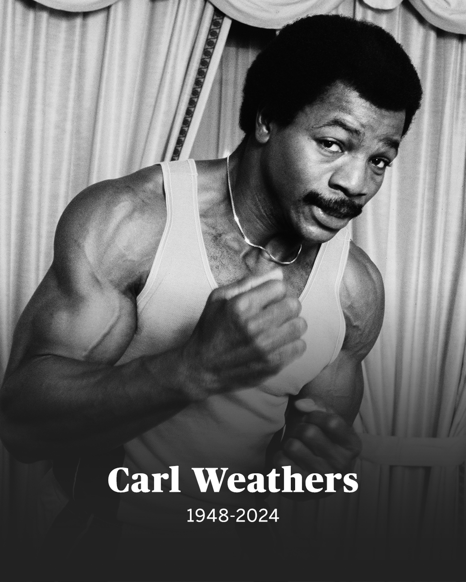 espn's tweet photo. Carl Weathers, the NFL linebacker-turned-actor who starred in ‘Rocky,’ ‘Predator’ and ‘The Mandalorian,’ has died at 76.

More: https://t.co/PIjoZeobMo https://t.co/ztCZHMWmDA
