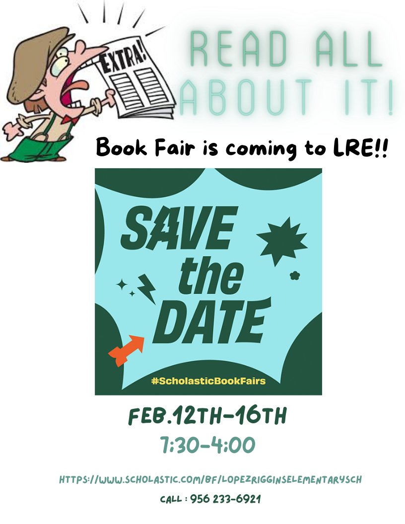 TinaGarza31's tweet photo. Join us on Feb. 12-16th for our last Book Fair of the year!!! Don't forget to set up your E-Wallet account. https://t.co/FPfBYmYW3j