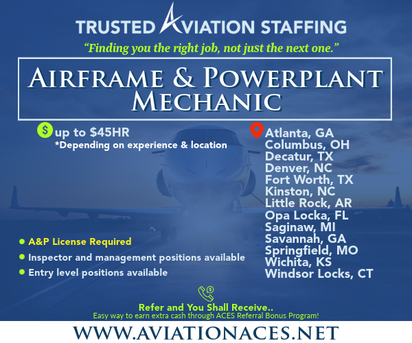 Exciting opportunities for A&P mechanics across the nation! Collaborate with ACES, where reliability meets excellence. CONTACT US TODAY👇 aviationaces.net/job-openings Call: 817.402.0405 or Email: recruiting@aviationaces.net #aviationjobs #staffing #recruiting #nowhiring