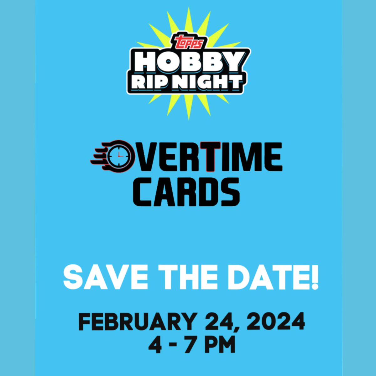 🚨🚨 Save the date! 🚨🚨
@Topps Hobby Rip Night is Back!
February 24, 2024, 4 -7 pm
Join us for live breaks, pack wars, trading, GIVEWAYS and food!
#toppsripnight #overtimecards #localcardshop #localhobbyshop #lcs #utahcardshop
