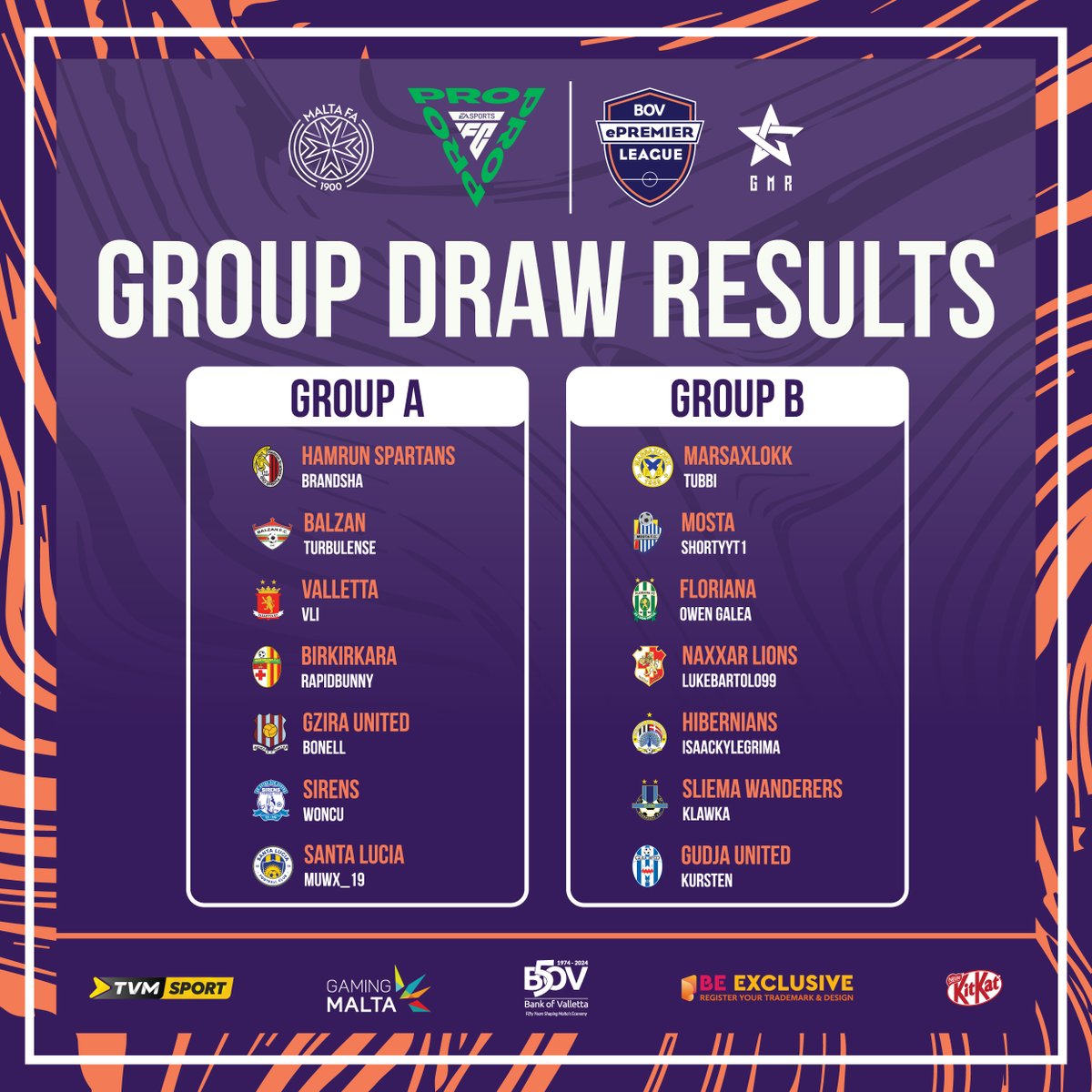 Group stage draw sets the stage for epic clashes in the Malta BOV ePremier League 2023/24 🎮 ⚽

Two groups, 14 teams, and countless possibilities❗Who will secure their spot in the knockout stage❓

Check out the groups ⬇️

#eafc #eafc24 #esports #competition #malta