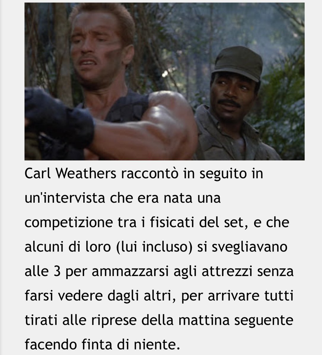 Se n’è andato #carlweathers. Lo vogliamo ricordare così, a far le sfide di bicipiti con Arnold e gli altri sul set di Predator.