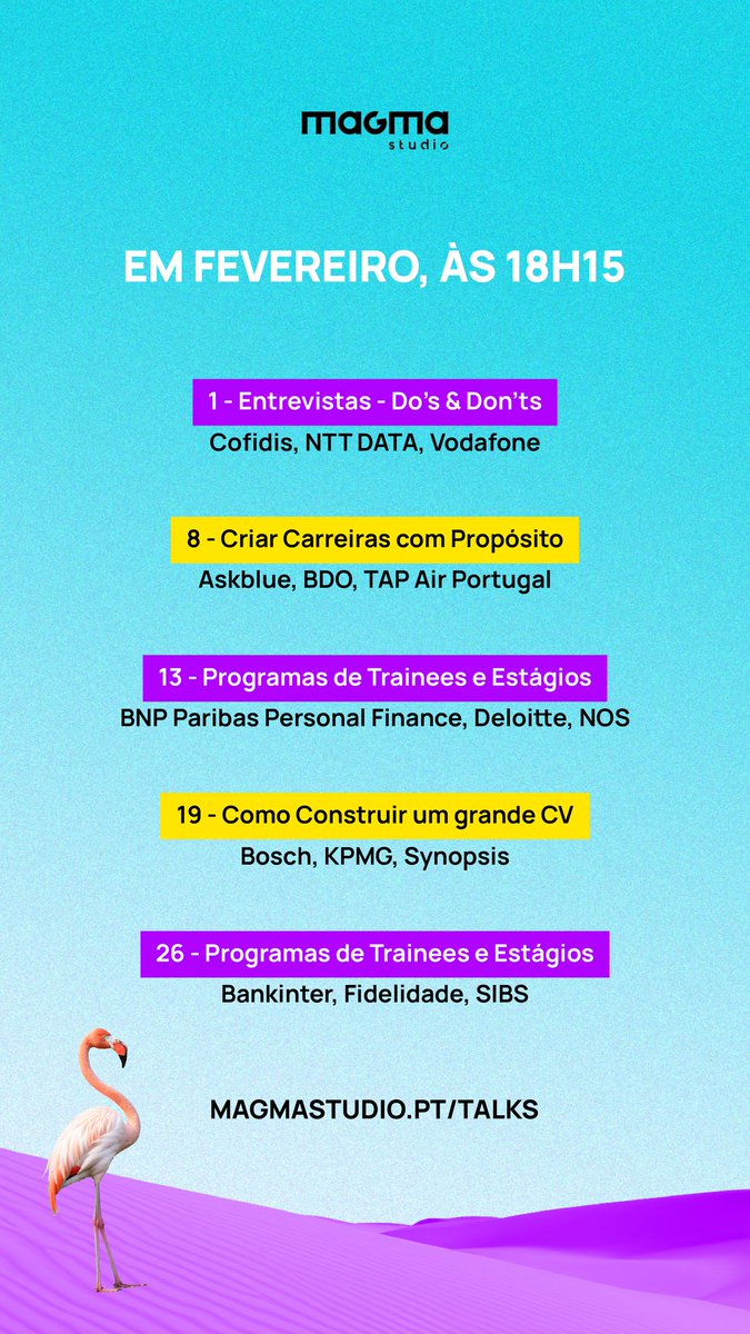 AlexandreGraa6's tweet photo. Estás à procura de um estágio de verão ou de um emprego? Na Magma Talks vais ter momentos de inspiração e conhecimento sobre o mercado de trabalho. 
Inscreve-te aqui de forma gratuita:  https://t.co/RsJzG5npN5

#magmatalks #magmastudio#embaixadoresmagma #AG7251 https://t.co/RidyjouosG